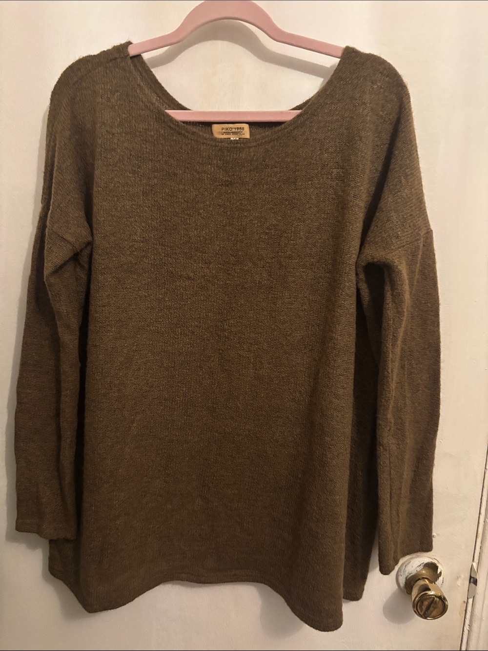 Piko 1988 Olive Brown Scoop Neck Knit Sweater